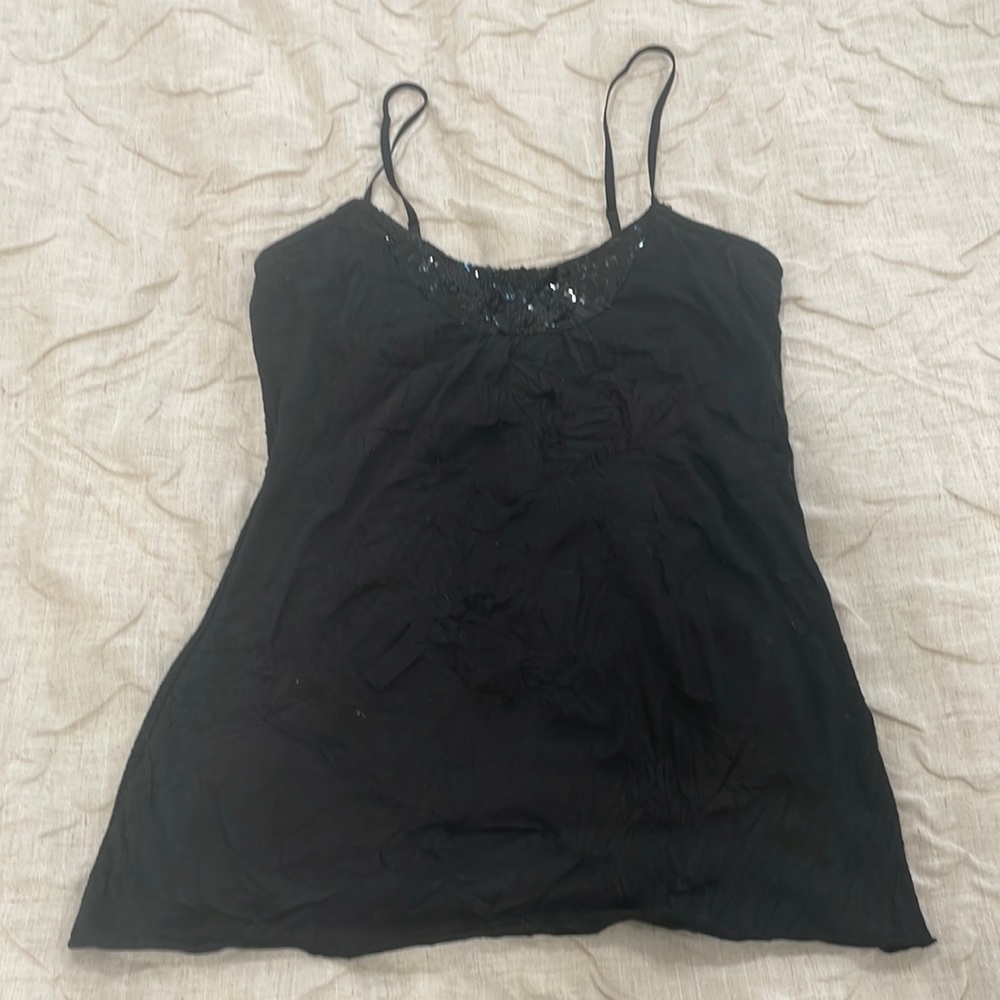 Black sequin crinkle tank top size small